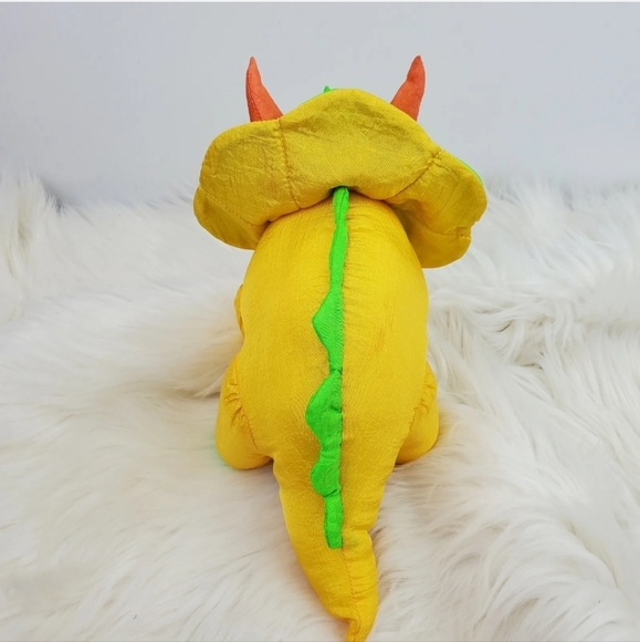 Vtg 1993 Creation Toys Dino Dudes Yellow Triceratops Dinosaur Nylon Plush 13" - Picture 5 of 7